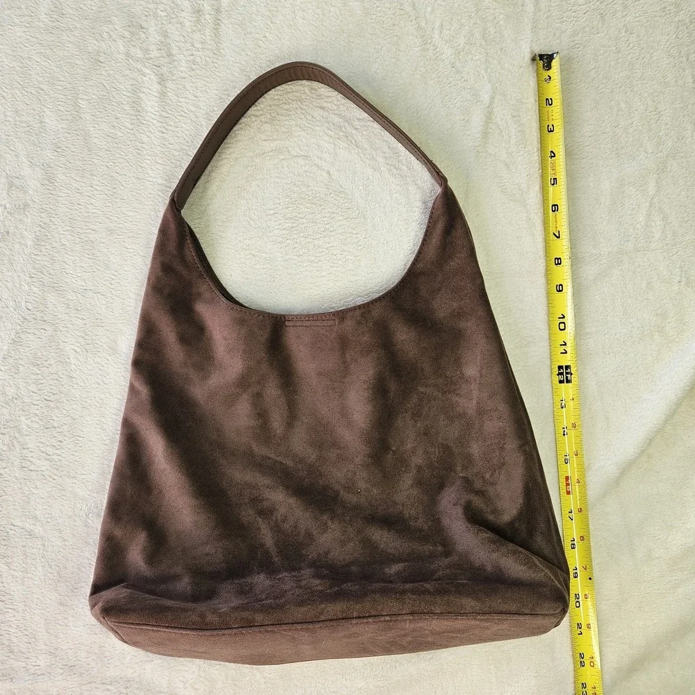 Brown Suede Look Hobo Shoulder Bag Slouchy Minimalist Purse Medium - Picture 3 of 6